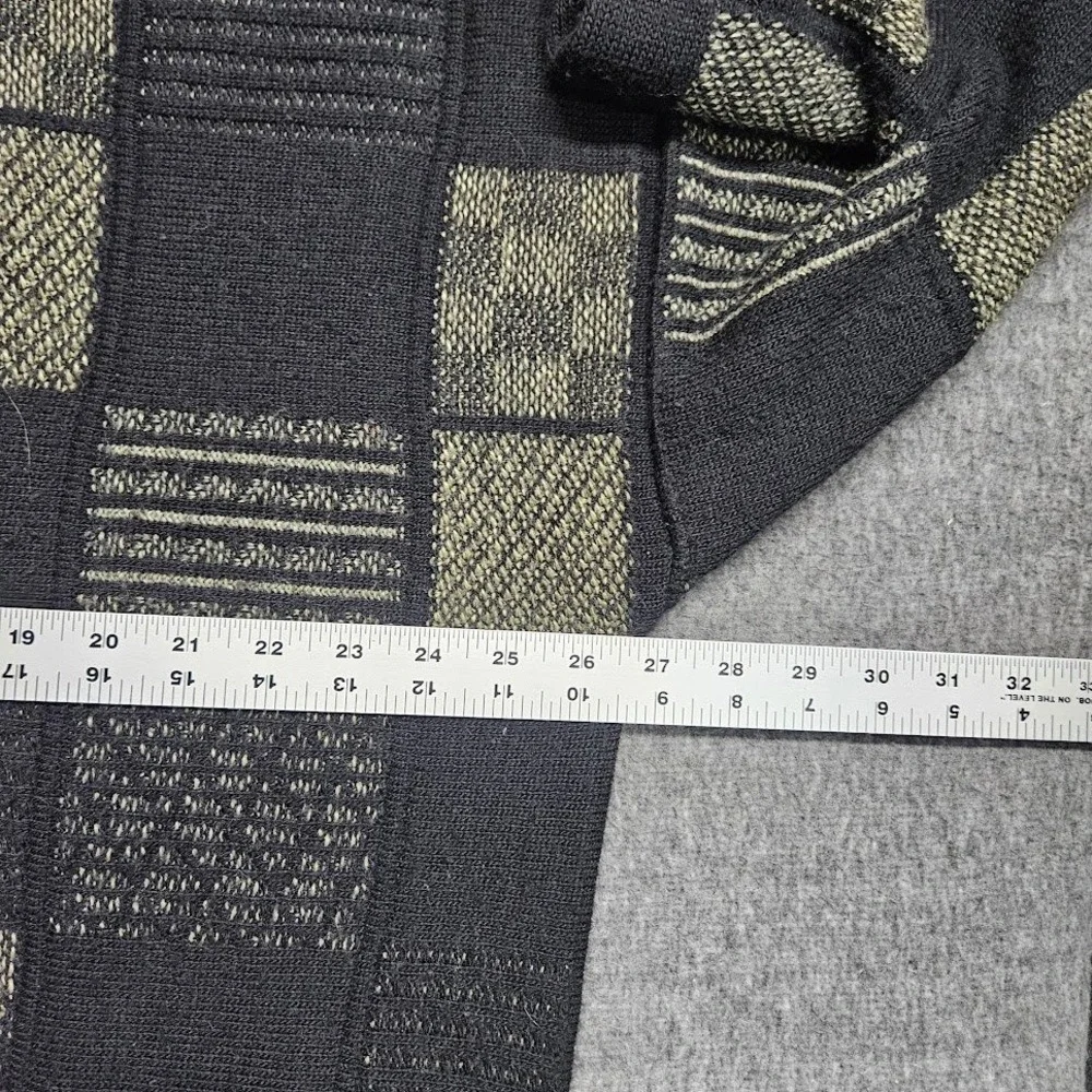 Enro Sweater Mens 2X Black Patchwork Geometric Wool Blend Crewneck Knit Vintage